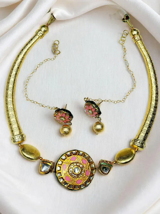 PARINITA GOLD AND PINK CHOKER SET