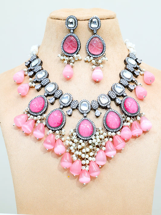 AANYA PINK KUNDAN JEWELLERY SET