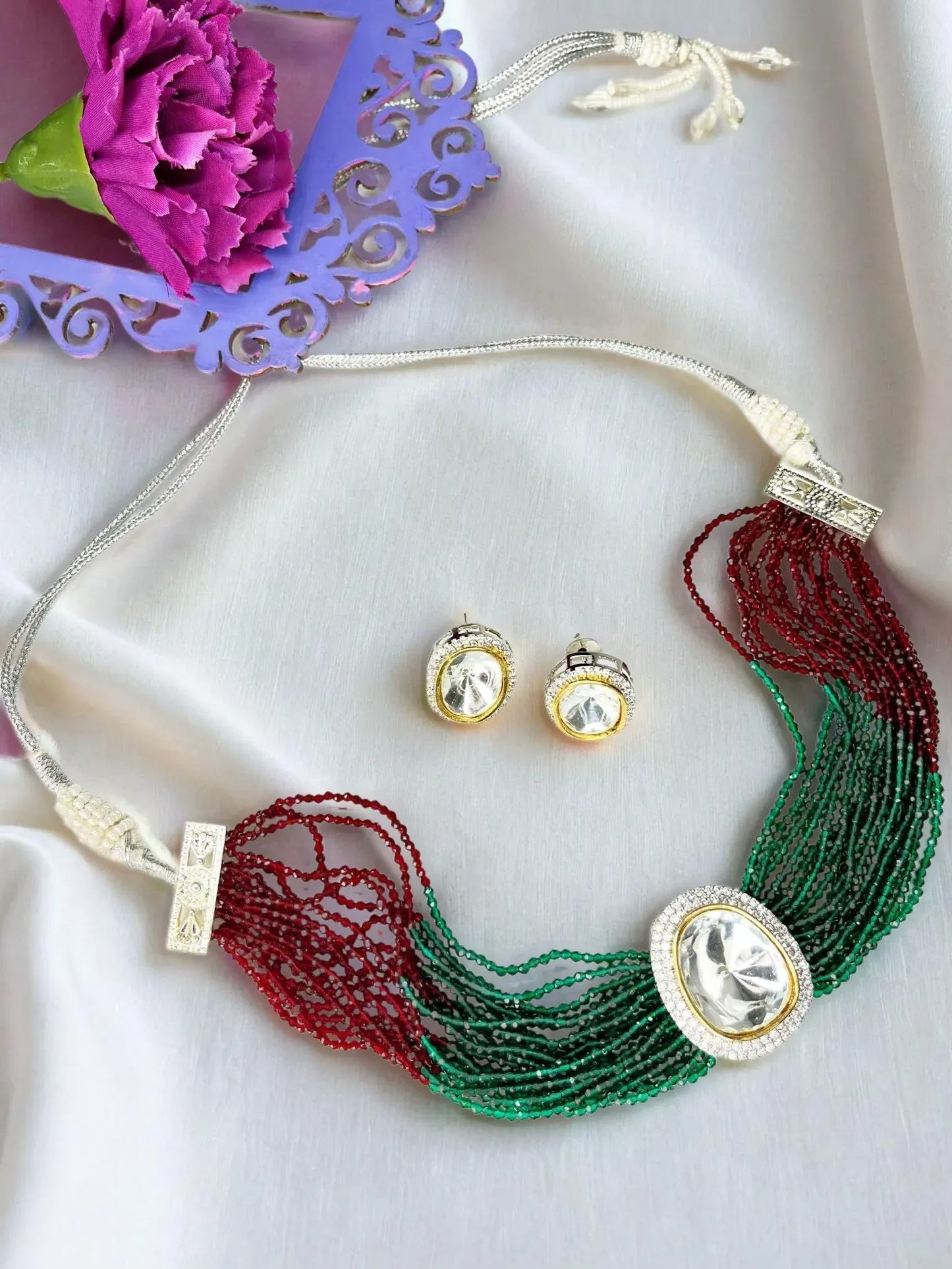 DIVYA EMERALD BEADS CHOKER SET