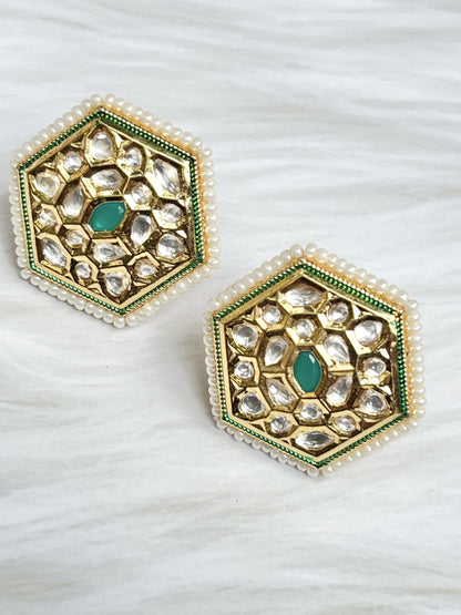 Green Kundan Studs