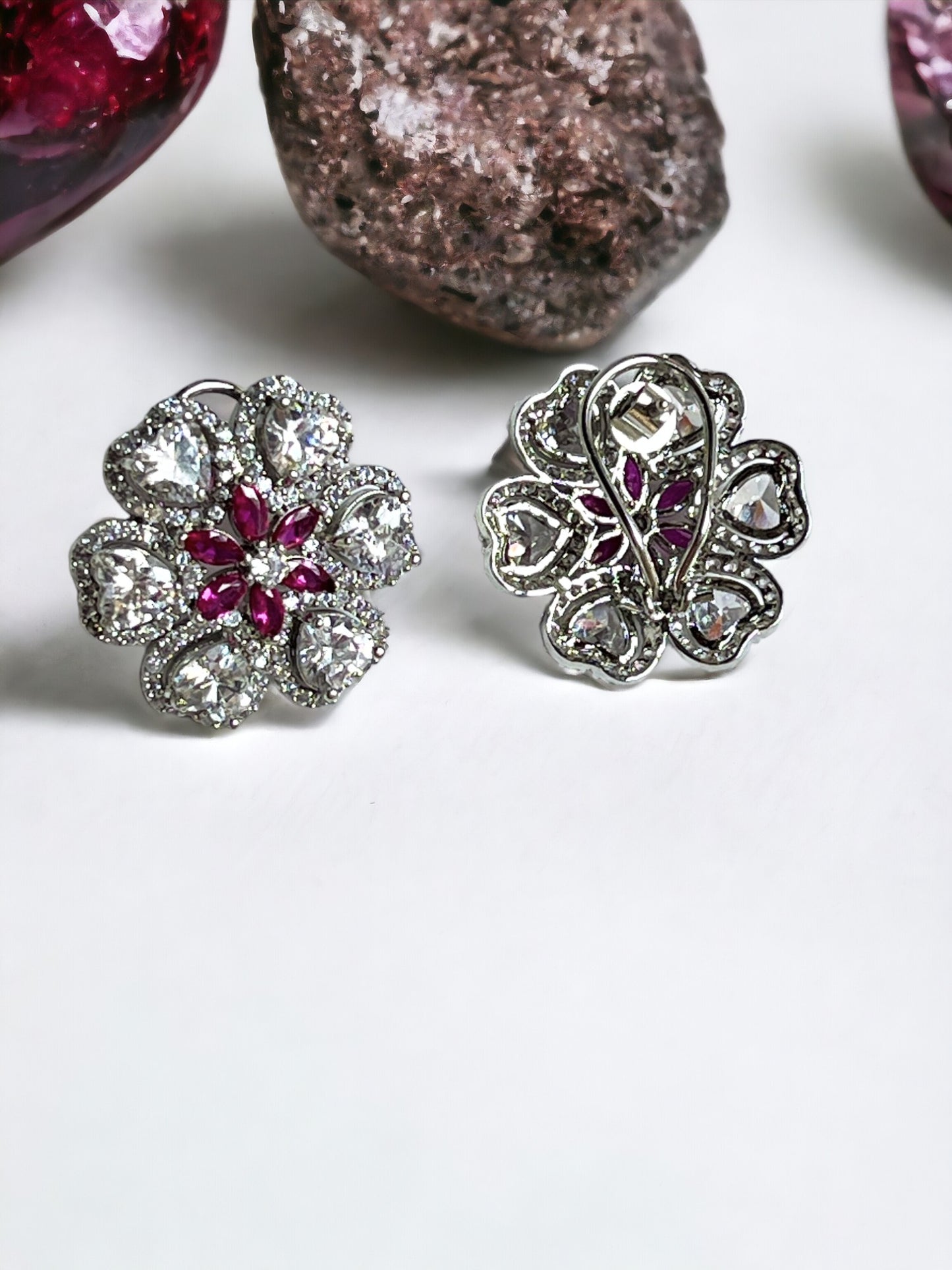 TIYA PINK FLORAL ZIRCONIA STUDS