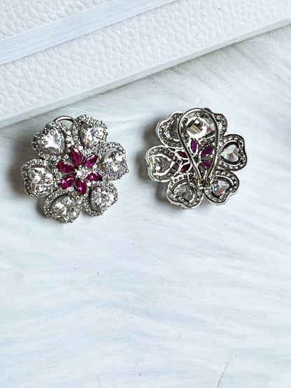 TIYA PINK FLORAL ZIRCONIA STUDS