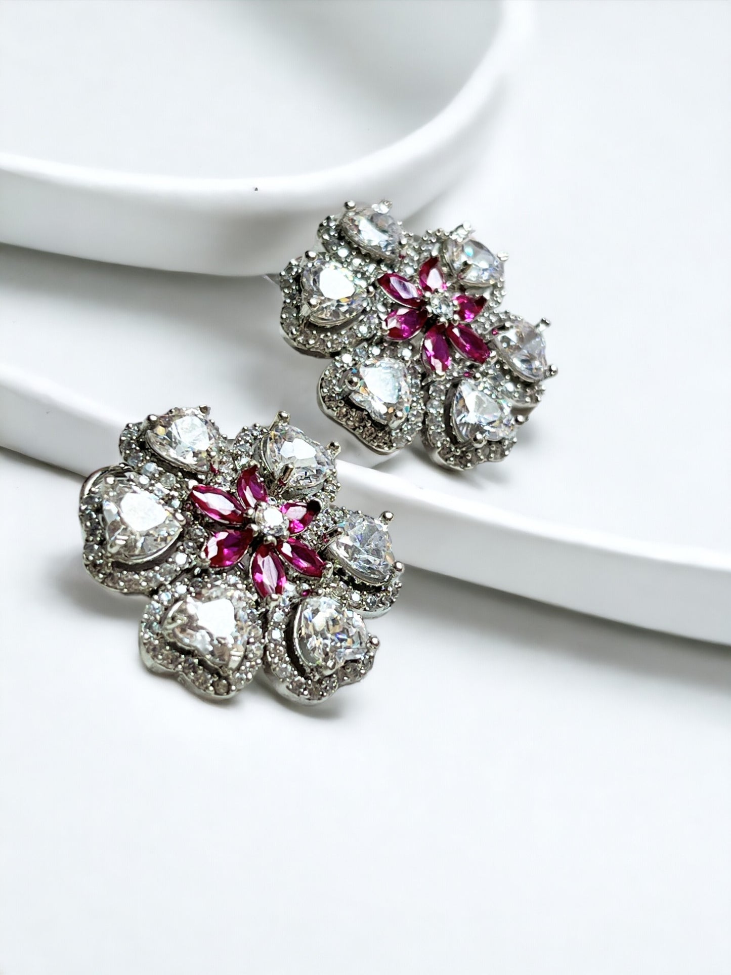 TIYA PINK FLORAL ZIRCONIA STUDS