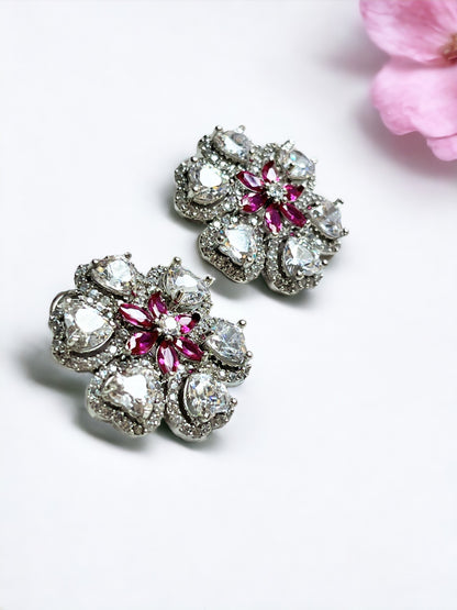 TIYA PINK FLORAL ZIRCONIA STUDS