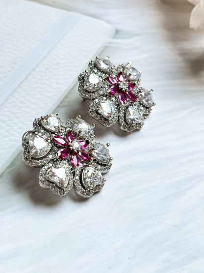 TIYA PINK FLORAL ZIRCONIA STUDS