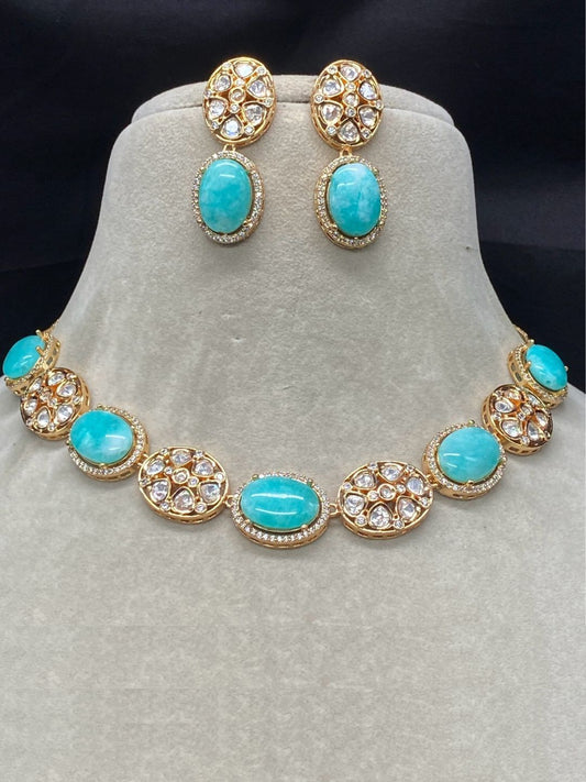 RIYA BLUE KUNDAN JEWELLERY SET