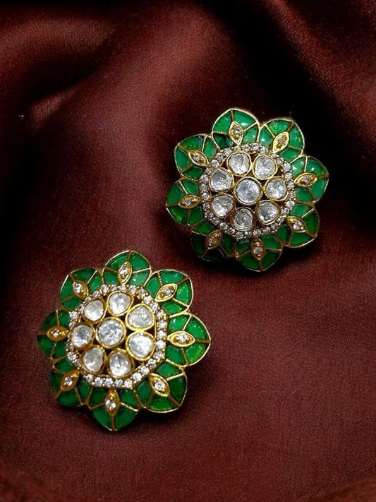 EMERALD GEMSTONE KUNDAN STUDS