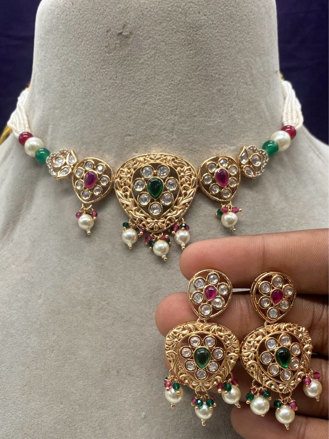 YUKTI MULTI KUNDAN JEWELLERY SET