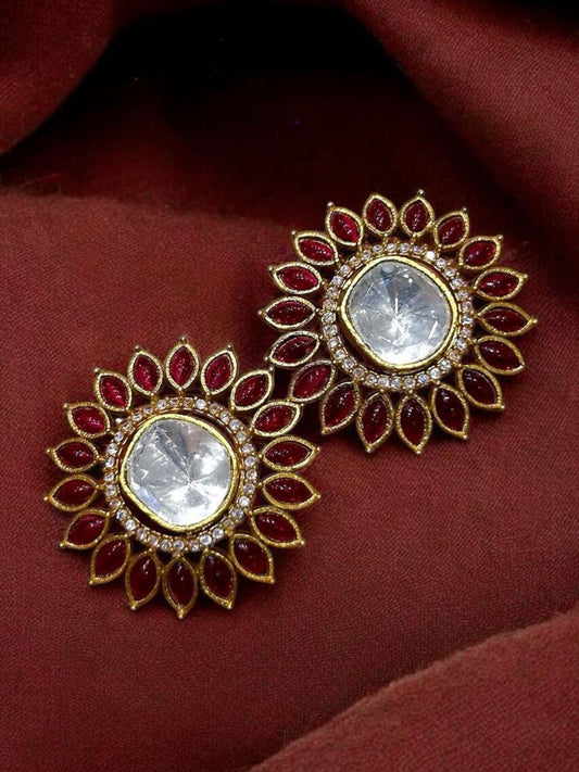 RED STONE KUNDAN STUDS