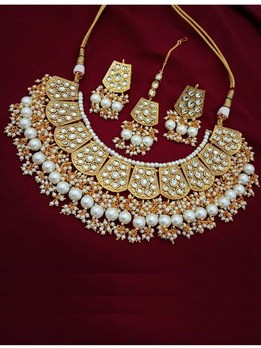 WHITE MEENAKARI KUNDAN JEWELLERY SET