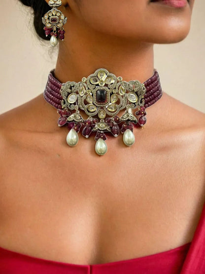 HEENA MAROON CHOKER SET