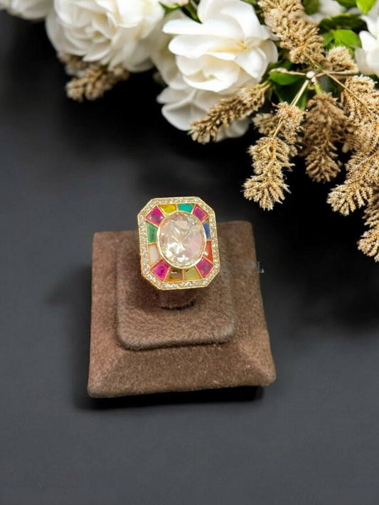 ELOISE MULTICOLOR KUNDAN ADJUSTABLE RING