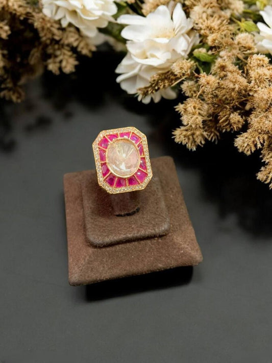 ELOISE PINK KUNDAN ADJUSTABLE RING