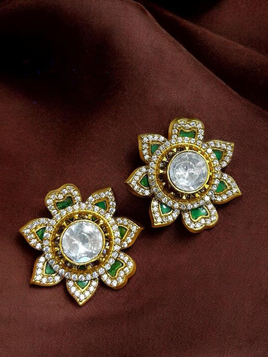 GREEN EMERALD KUNDAN STUDS