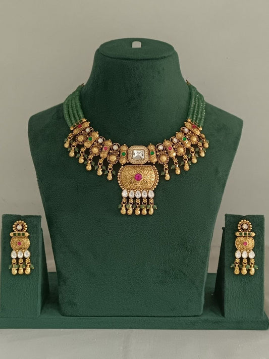 ROOHI EMERALD RAJWADI JEWELLERY SET