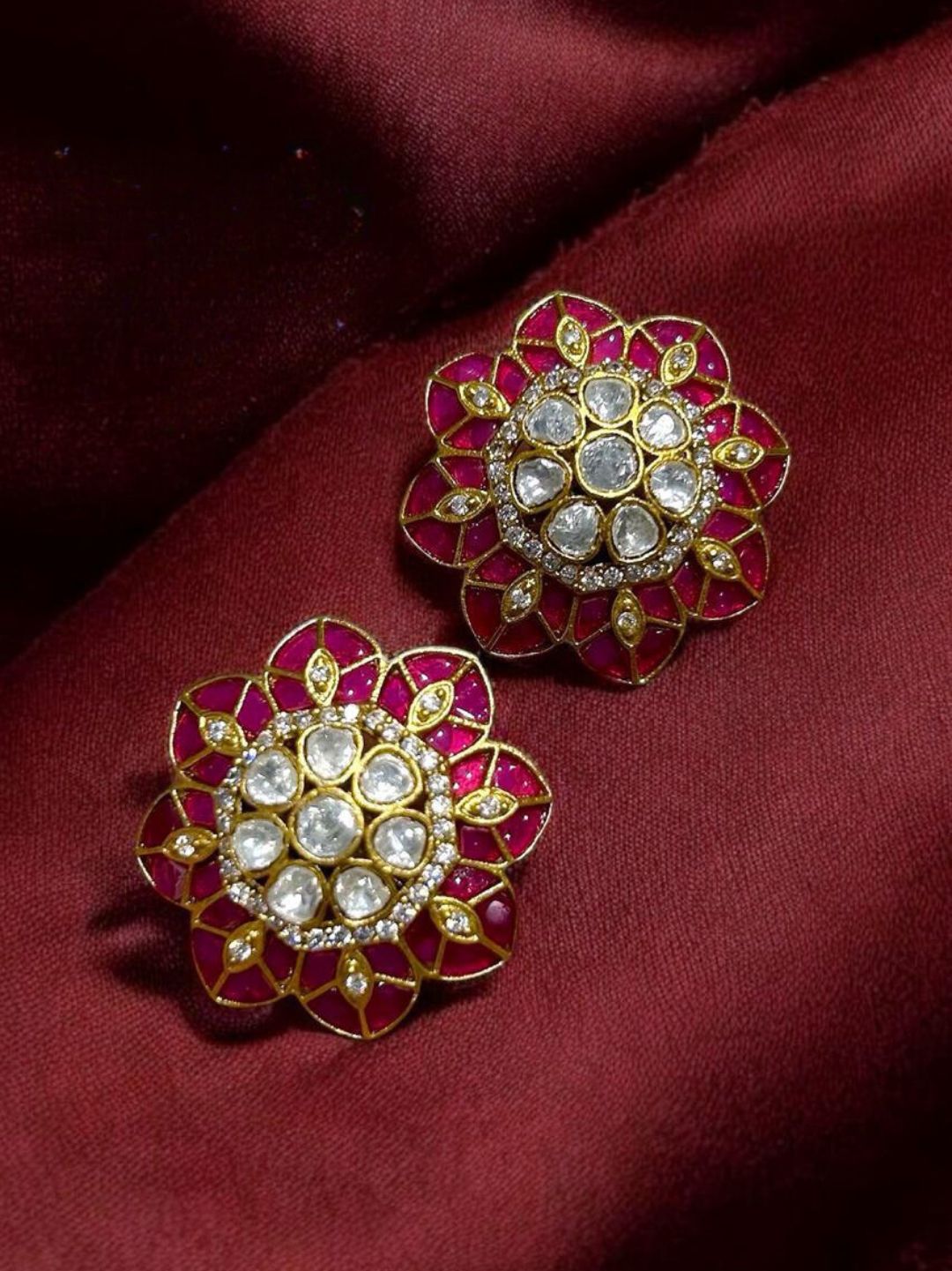 PINK GEMSTONE KUNDAN STUDS