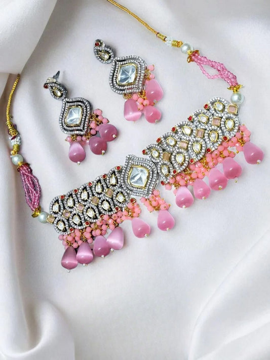 KAIRA PINK POLKI CHOKER SET