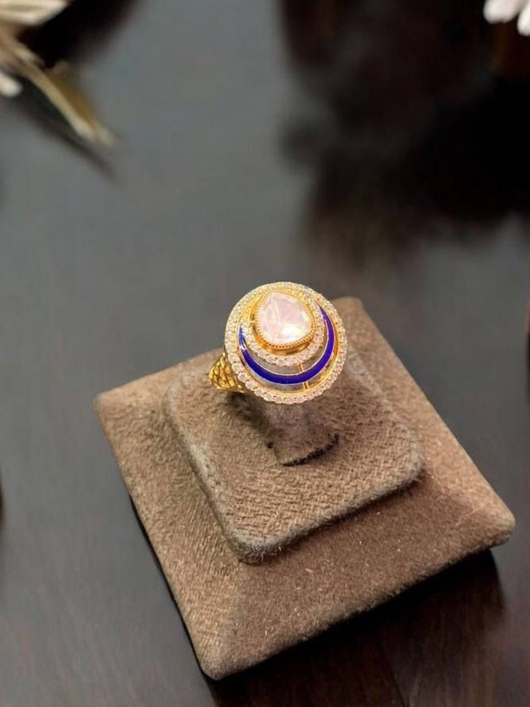 MOONLIGHT NAVY KUNDAN ADJUSTABLE RING