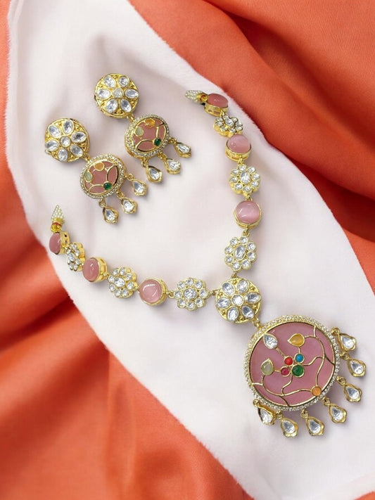 MOTIPHOOL PINK JEWELLERY SET