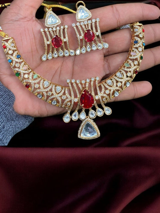 NEELA RUBY KUNDAN JEWELLERY SET